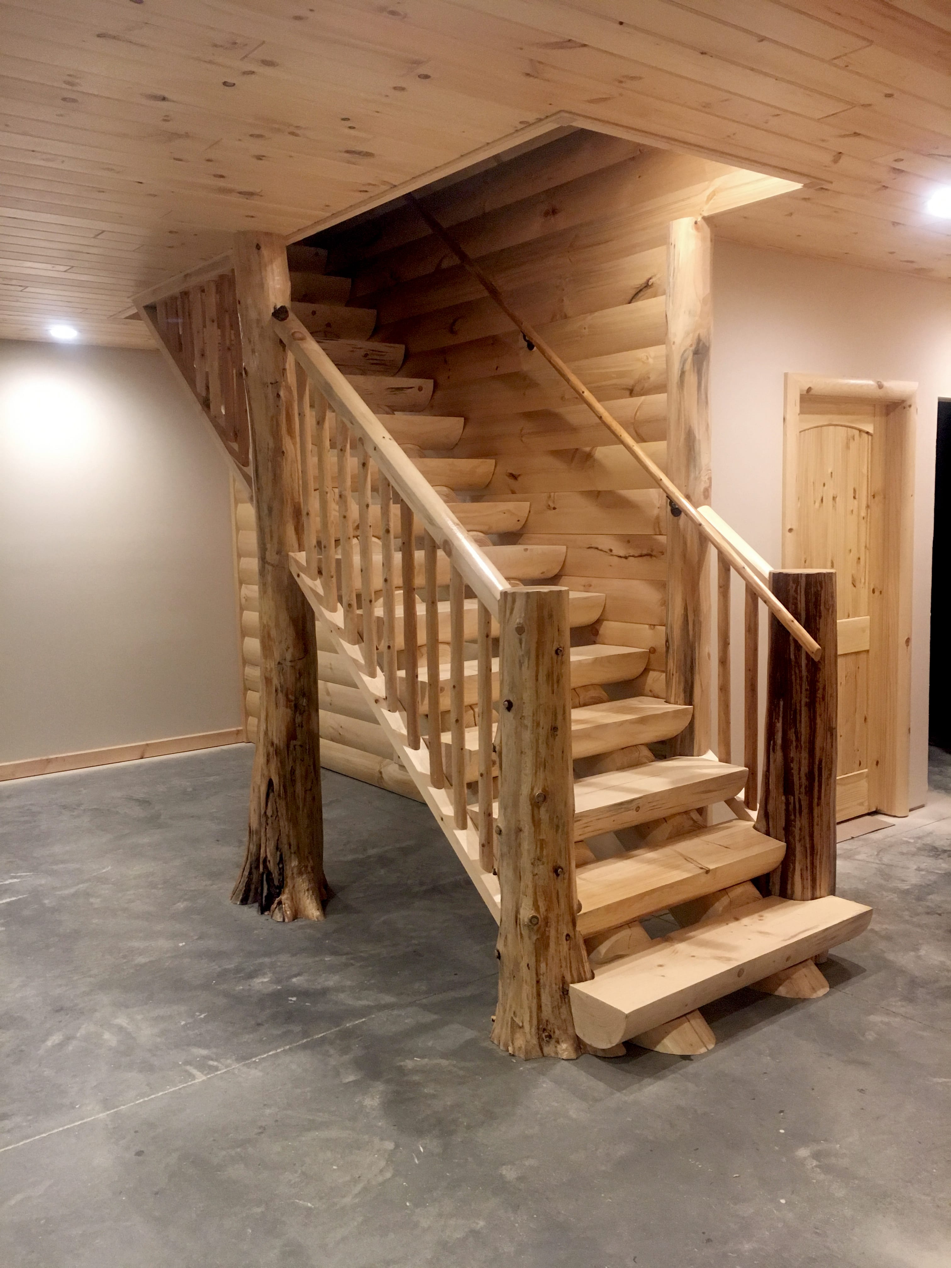 Milled Half Log Staircase with Flare Bottom Trees